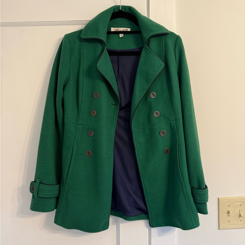 Annabella Green Tweed Double Breasted Peacoat